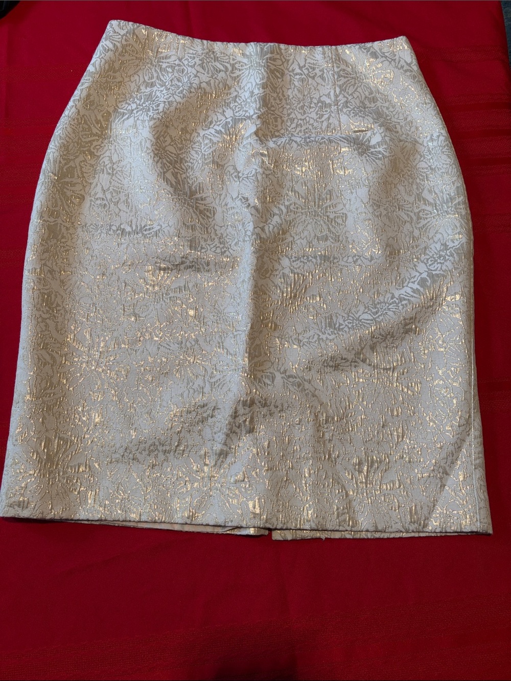 Liz Claiborne Ivory Pencil Skirt with Metallic Gold Detail